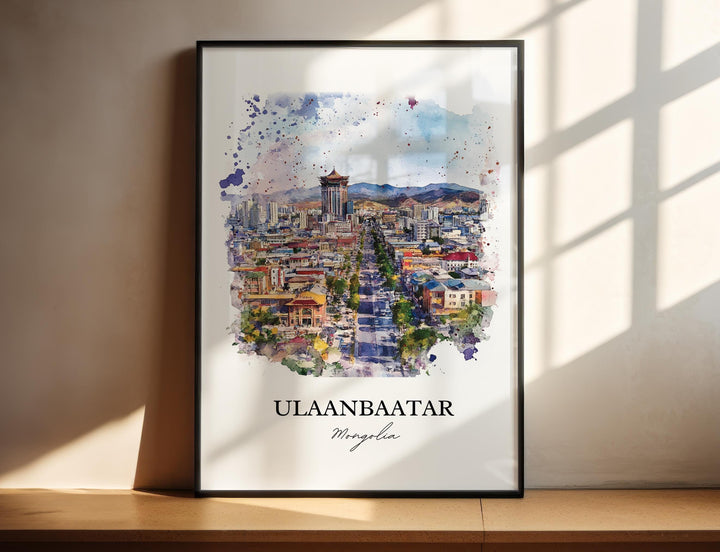 Ulaanbaatar Wall Art, Mongolia Print, Mongolia Watercolor Art, Ulaanbaatar Gift, Travel Print, Travel Poster, Housewarming Gift