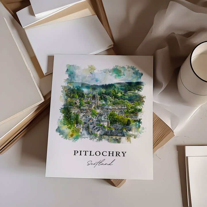 Pitlochry Wall Art, Pitlochry Scotland Print, Pitlochry Watercolor, Pitlochry Gift,