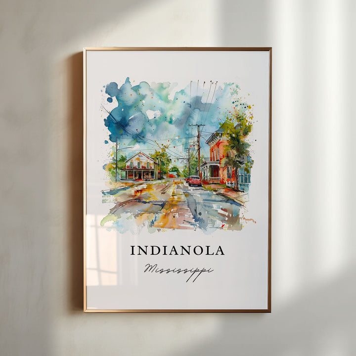 Indianola MS Wall Art, Indianola Print, Mississippi Watercolor Art, Indianola MS Gift,