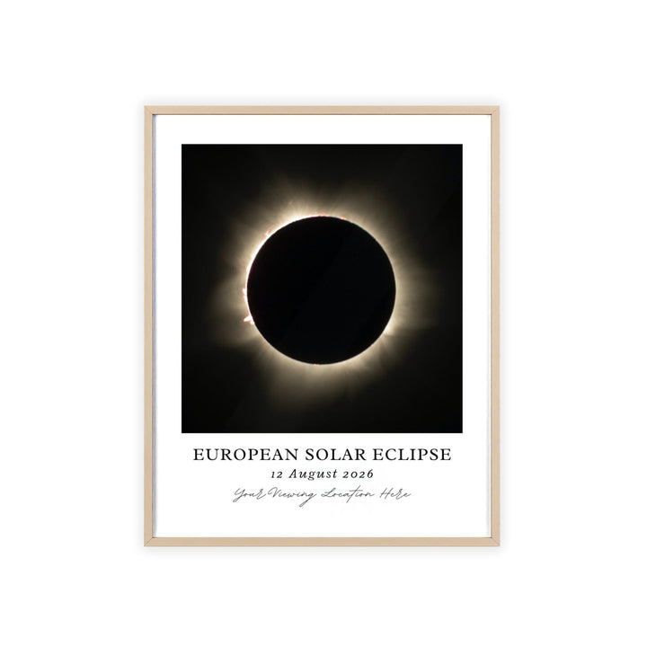 Solar Eclipse Wall Art, 2026 European Eclipse Poster Aug 12 Print, Custom Location