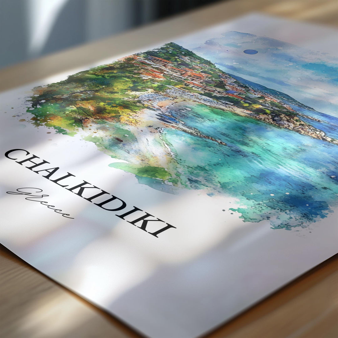 Chalkidiki Wall Art, Halkidiki Print, Greece Watercolor Art, Chalkidiki Greece Gift, Travel Print, Travel Poster, Housewarming Gift