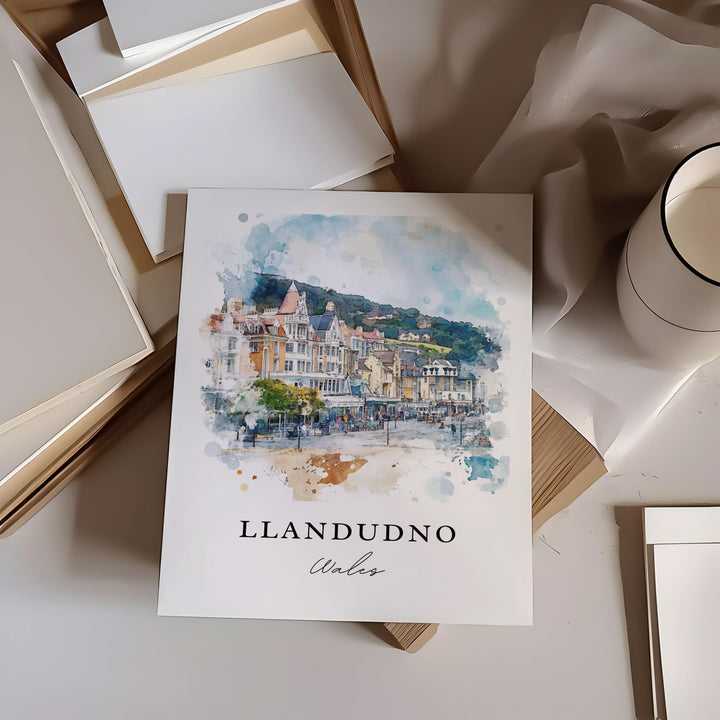 Llandudno Wall Art, Llandudno Wales Print, Llandudno Town Watercolor Art, North Wales Gift,