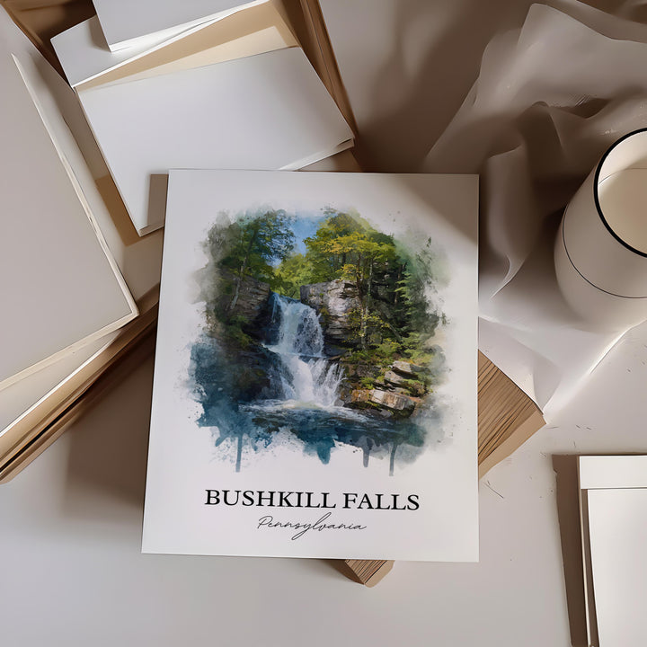 Bushkill Falls Wall Art, Bushkill Falls Print, Poconos Watercolor Art, Bushkill Falls Gift, Travel Print, Travel Poster, Housewarming Gift