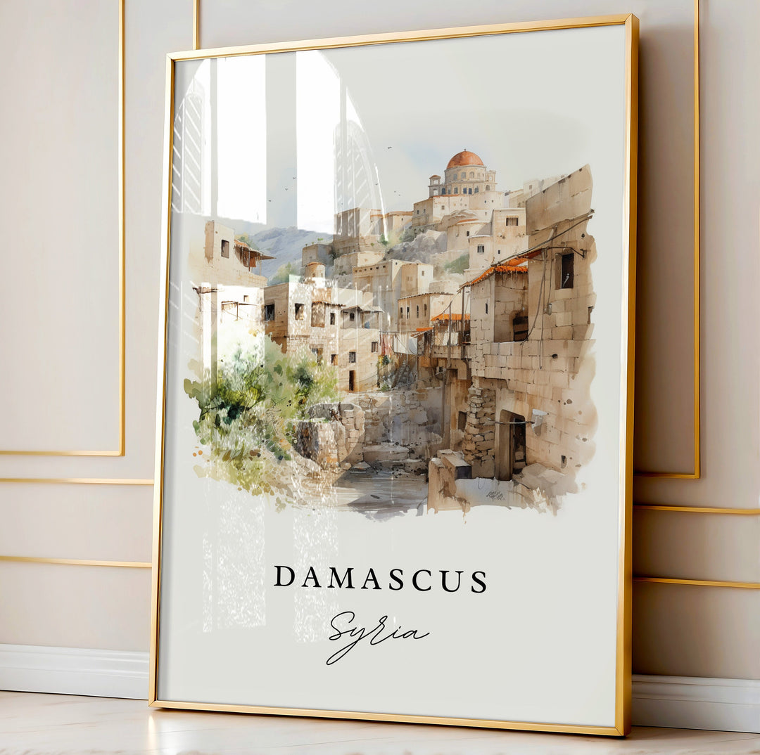 Damascus traditional travel art - Syria, Damascus poster, Wedding gift, Birthday present, Custom Text, Personalised Gift