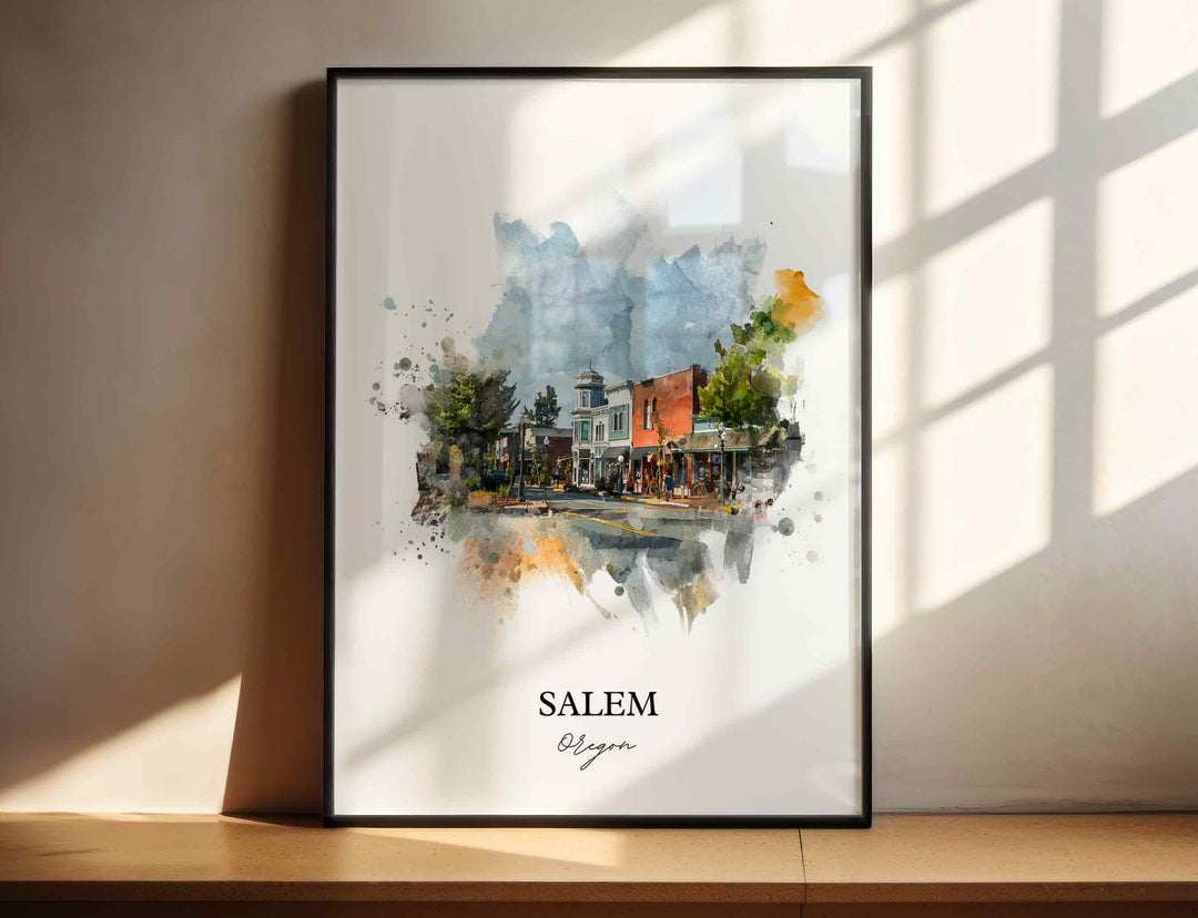 Salem Oregon Wall Art, Salem Print, Salem Watercolor Art, Salem Oregon Gift, Travel Print, Travel Poster, Housewarming Gift