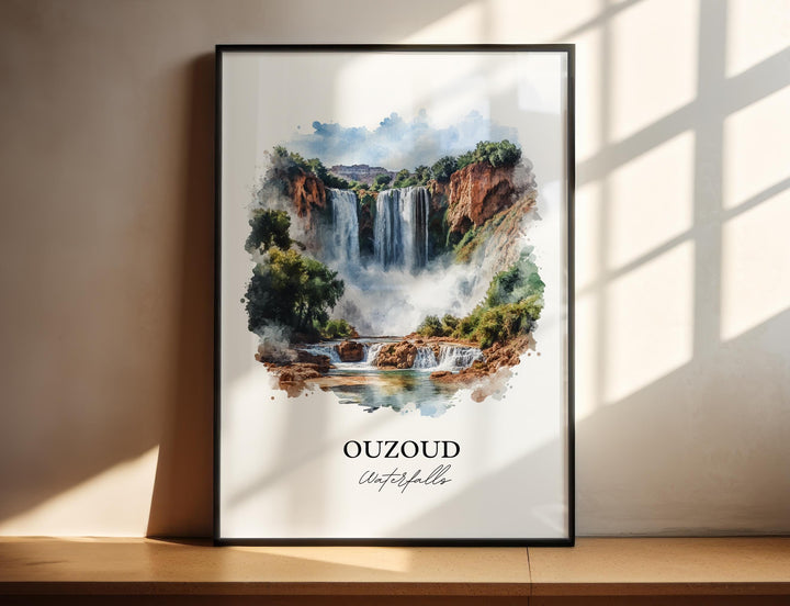 Ouzoud Waterfalls Wall Art, Azilal Print, Morocco Watercolor Art, Ouzoud Waterfalls Gift, Travel Print, Travel Poster, Housewarming Gift