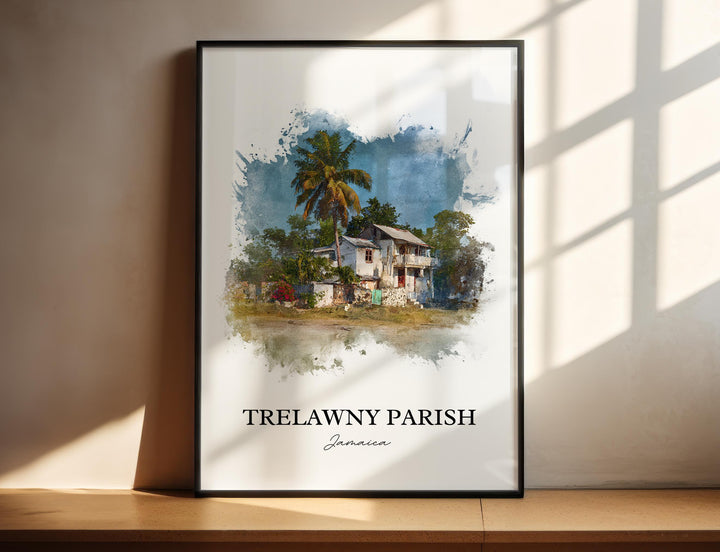 Trelawny Parish Wall Art, Trelawny Jamaica Print, Jamaica Watercolor Art, Jamaica Gift, Travel Print, Travel Poster, Housewarming Gift