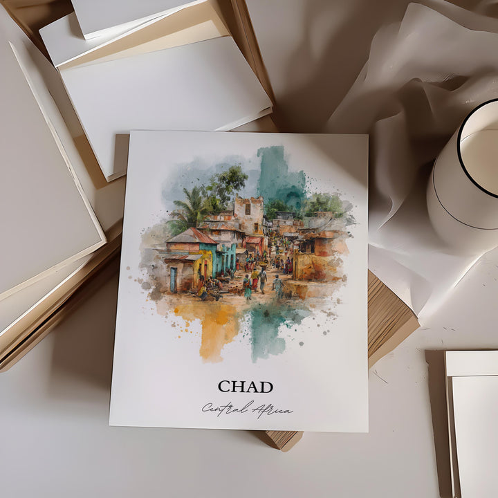 Chad Wall Art, Chad Print, Chad Watercolor Art, Central Africa Gift, Travel Print, Travel Poster, Housewarming Gift