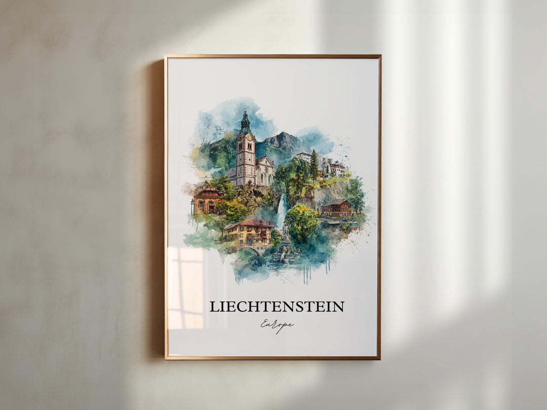 Liechtenstein Art, Liechtenstein Print, Liechtenstein Watercolor Art, Liechtenstein Gift, Travel Print, Travel Poster, Housewarming Gift