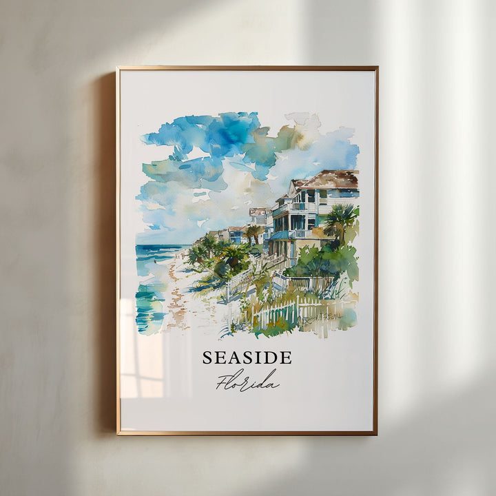 Seaside Florida Wall Art, Seaside Print, Seaside FL Watercolor, Seaside FL Gift,