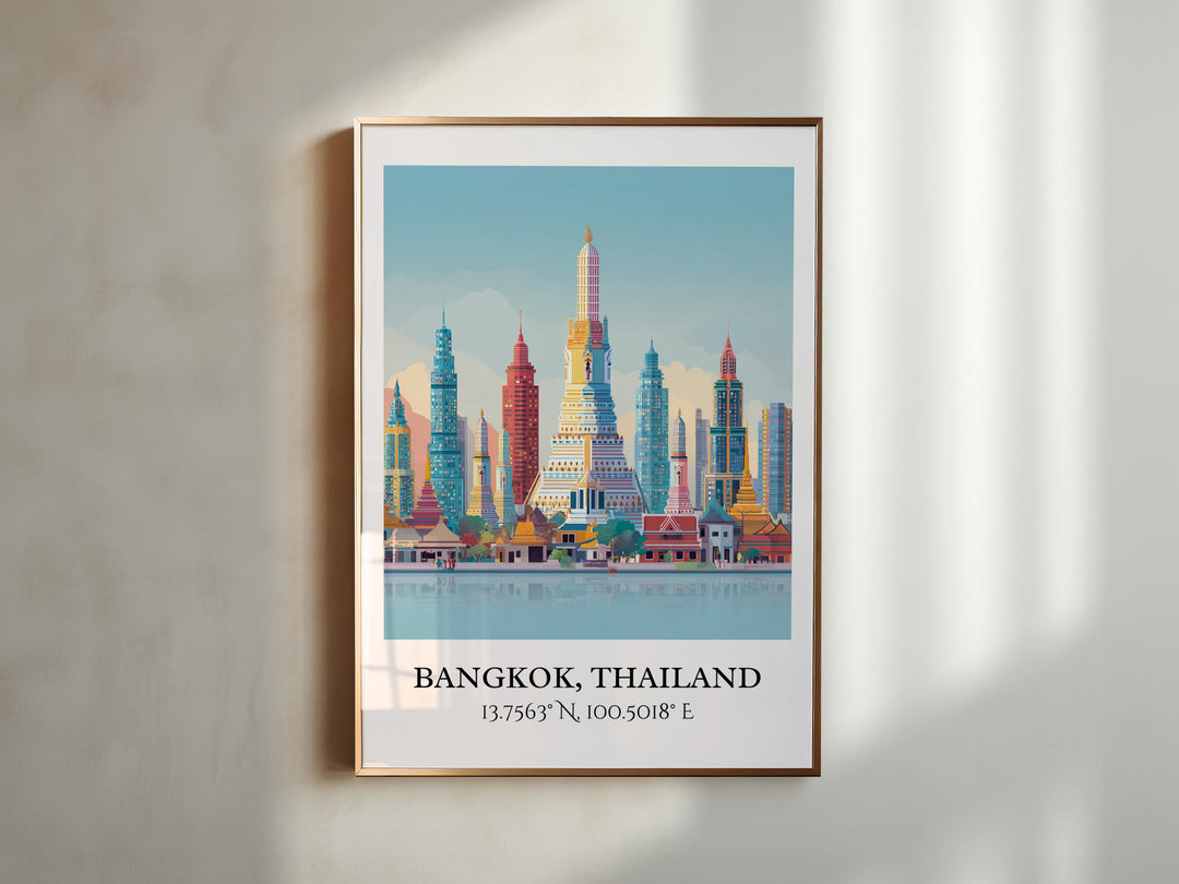 Bangkok Art, Bangkok Retro Travel Art, Bangkok Home Decor, Bangkok Gift, Thailand Travel Art, HK China Print, Housewarming Gift