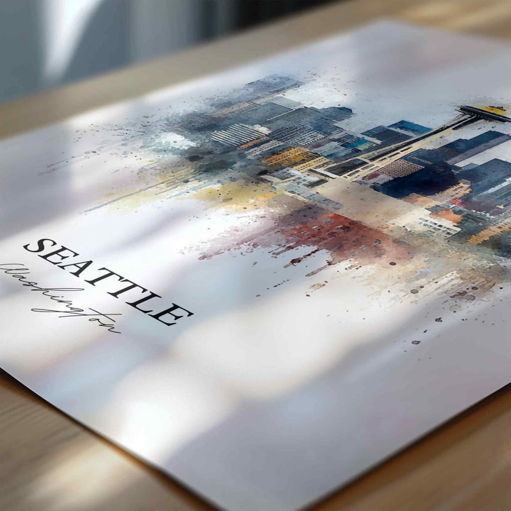 Seattle, Washington Wall Art, Seattle WA Print, Seattle Watercolor Art, Seattle Washington Skyline Gift, Travel Print, Travel Poster, Housewarming Gift
