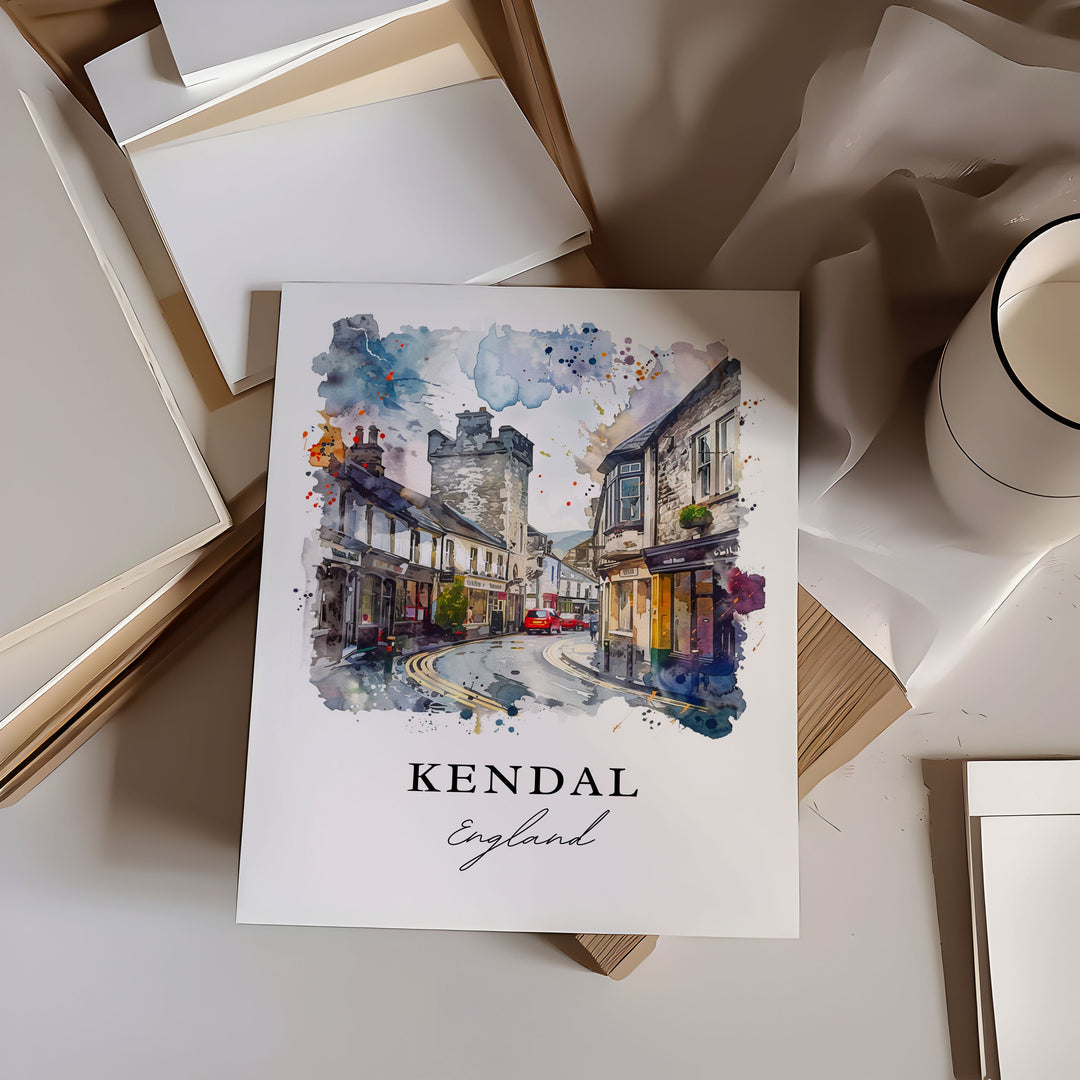 Kendal England Wall Art, Kendal Print, Kendal UK Watercolor Art, Cumbria England Gift,