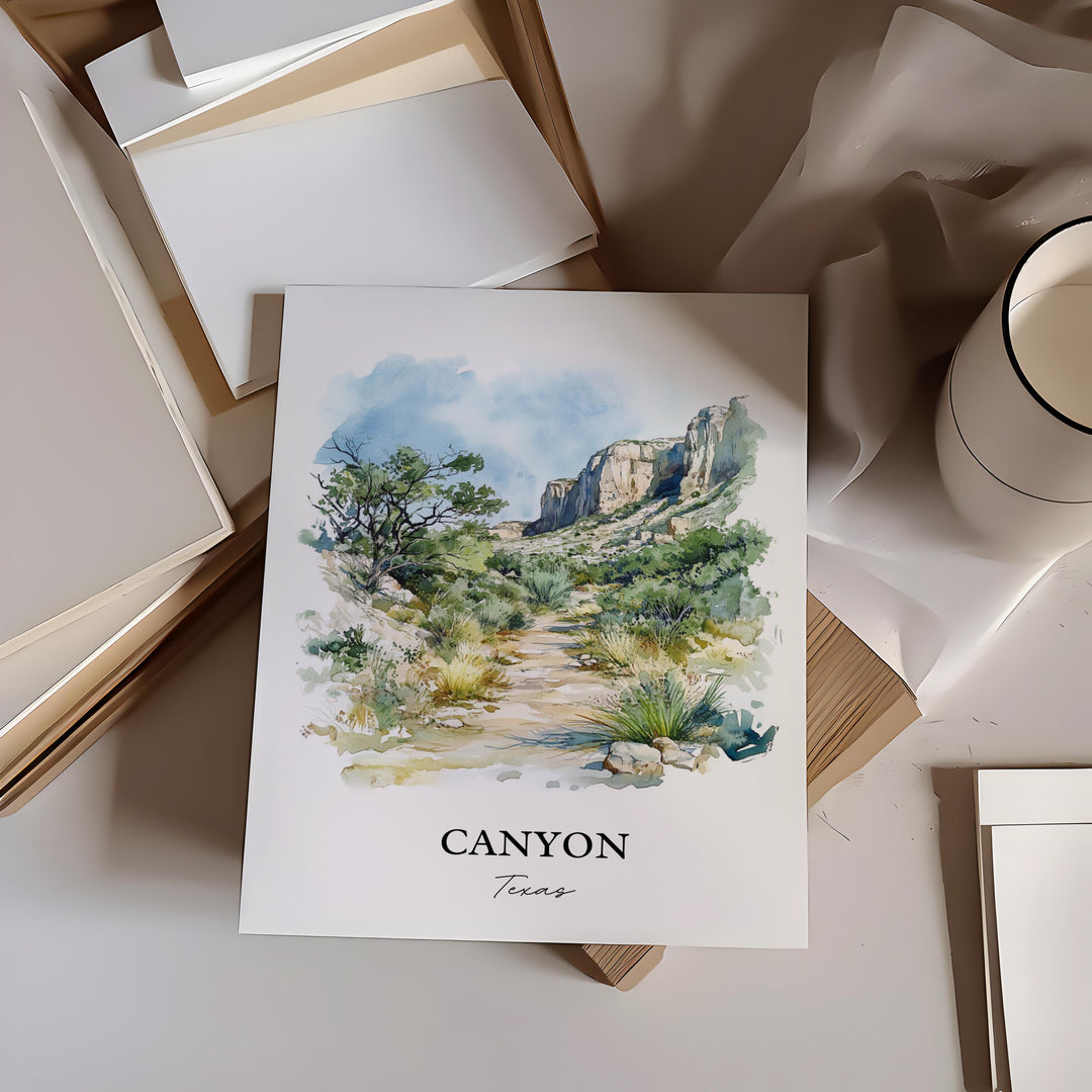 Canyon Texas Wall Art, Randall County Print, Texas Watercolor Art, Canyon Texas Gift, Travel Print, Travel Poster, Housewarming Gift