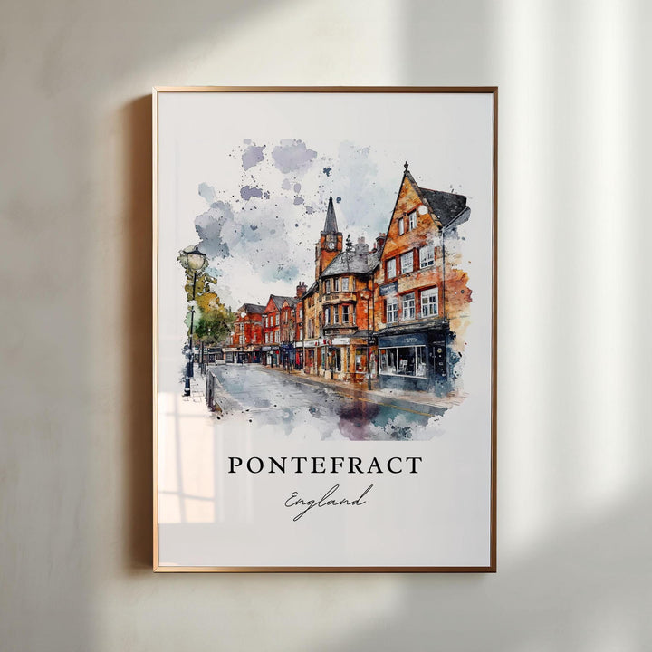 Pontefract Wall Art, Wakefield England Print, West Yorkshire Watercolor Art, Pontefract Gift,