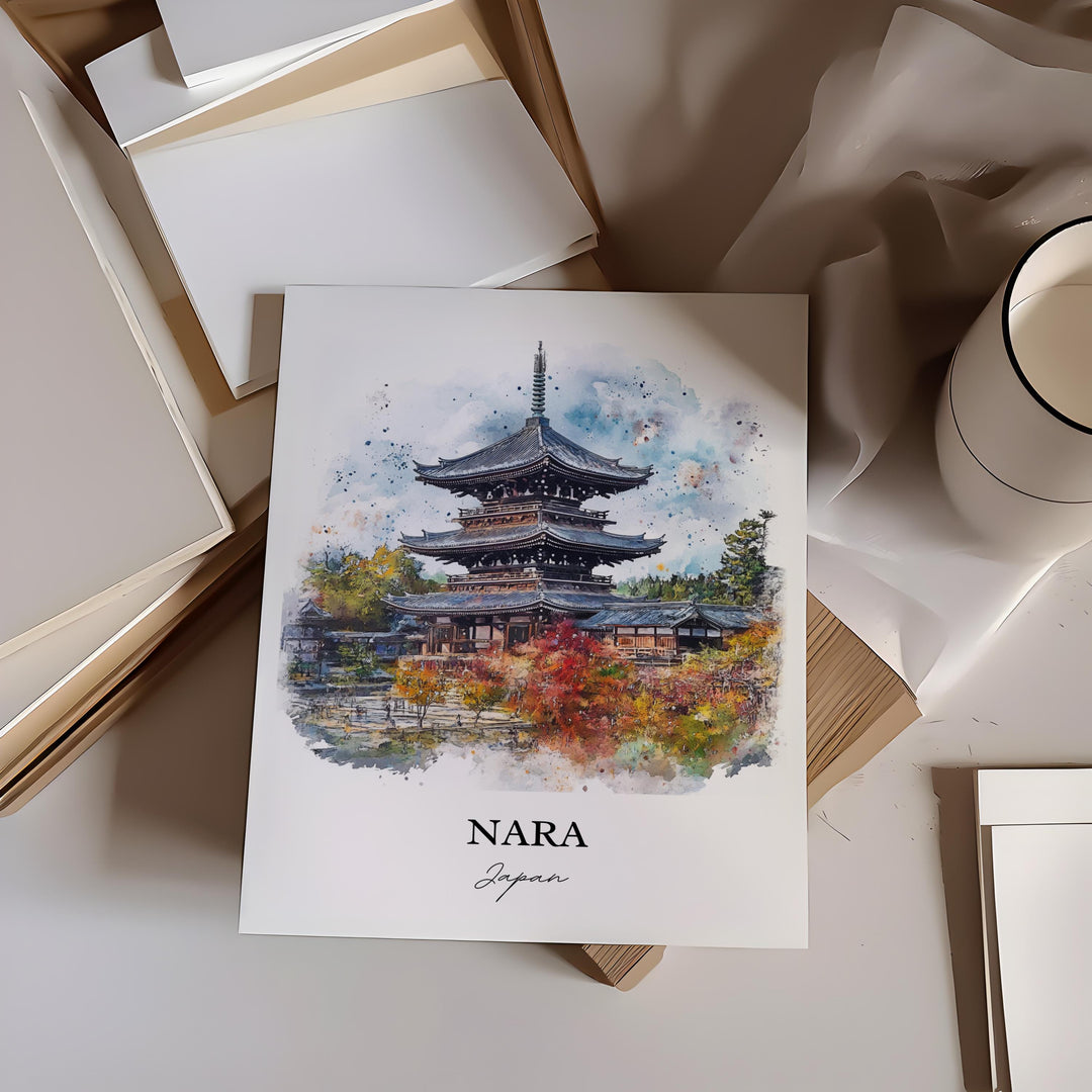 Nara Wall Art, Honshu Japan Print, Japan Watercolor Art, Nara Japan Gift, Travel Print, Travel Poster, Housewarming Gift