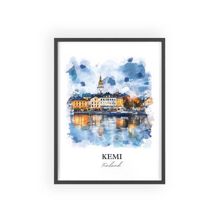 Kemi Finland Wall Art, Lapland Print, Finland Watercolor Art, Kemi Finland Gift, Travel Print, Travel Poster, Housewarming Gift