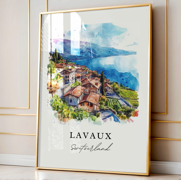 Lavaux Switzerland Wall Art, Lavaux Print, Lavaux Region Watercolor Art, Lavaux Swiss Gift, Travel Poster, Housewarming Gift