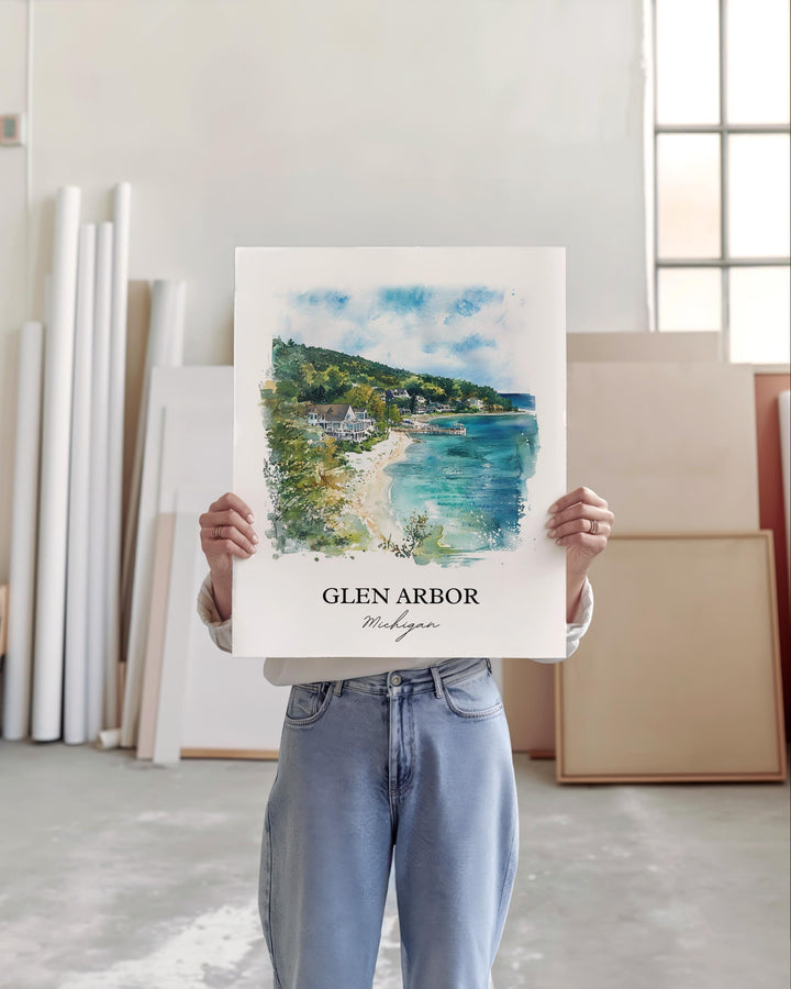 Glen Arbor, Michigan, USA – Watercolor Art Print