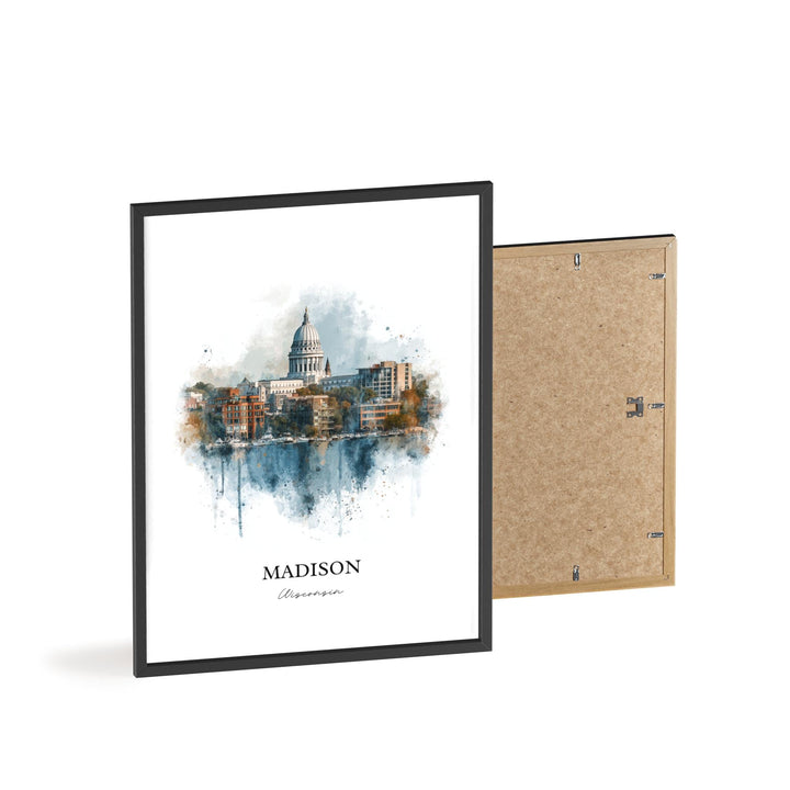 Madison WI Wall Art, Madison Print, Wisconsin Watercolor Art, Madison Wisconsin Skyline Gift, Travel Print, Travel Poster, Housewarming Gift