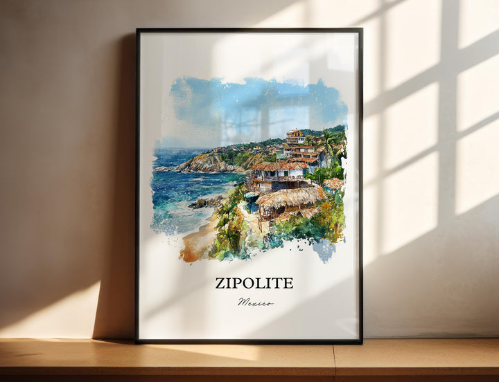 Zipolite Wall Art, Zipolite Mexico Print, Mexico Watercolor Art, Oaxaca Gift, Travel Print, Travel Poster, Housewarming Gift