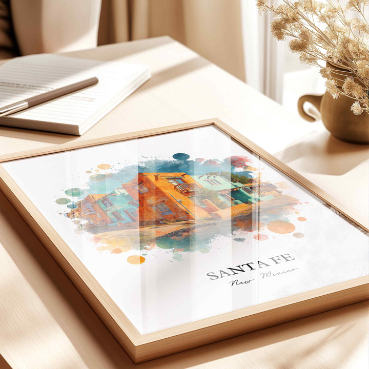 Santa Fe Wall Art, New Mexico Print, Santa Fe NM Watercolor Art, New Mexico Gift, Travel Print, Travel Poster, Housewarming Gift
