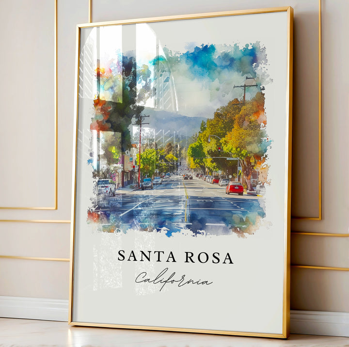 Sant Rosa Art Print, Sonoma Valley Print, California Wall Art, Sant Rosa Gift, Travel Print, Travel Poster, Travel Gift, Housewarming Gift