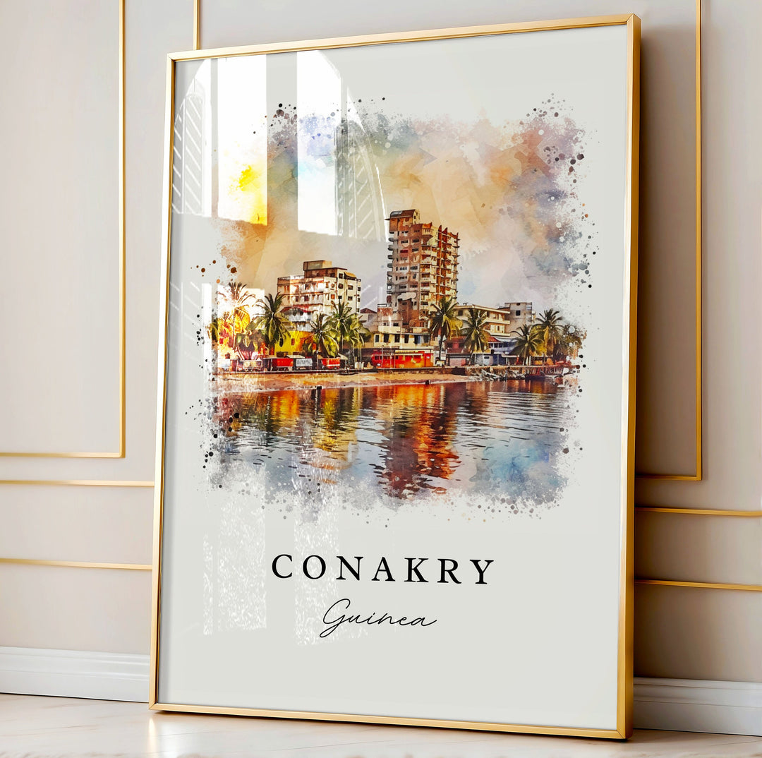 Conakry watercolor travel art - Guinea, Conakry print, Guinea Africa Wedding gift, Birthday present, Custom Text, Perfect Gift