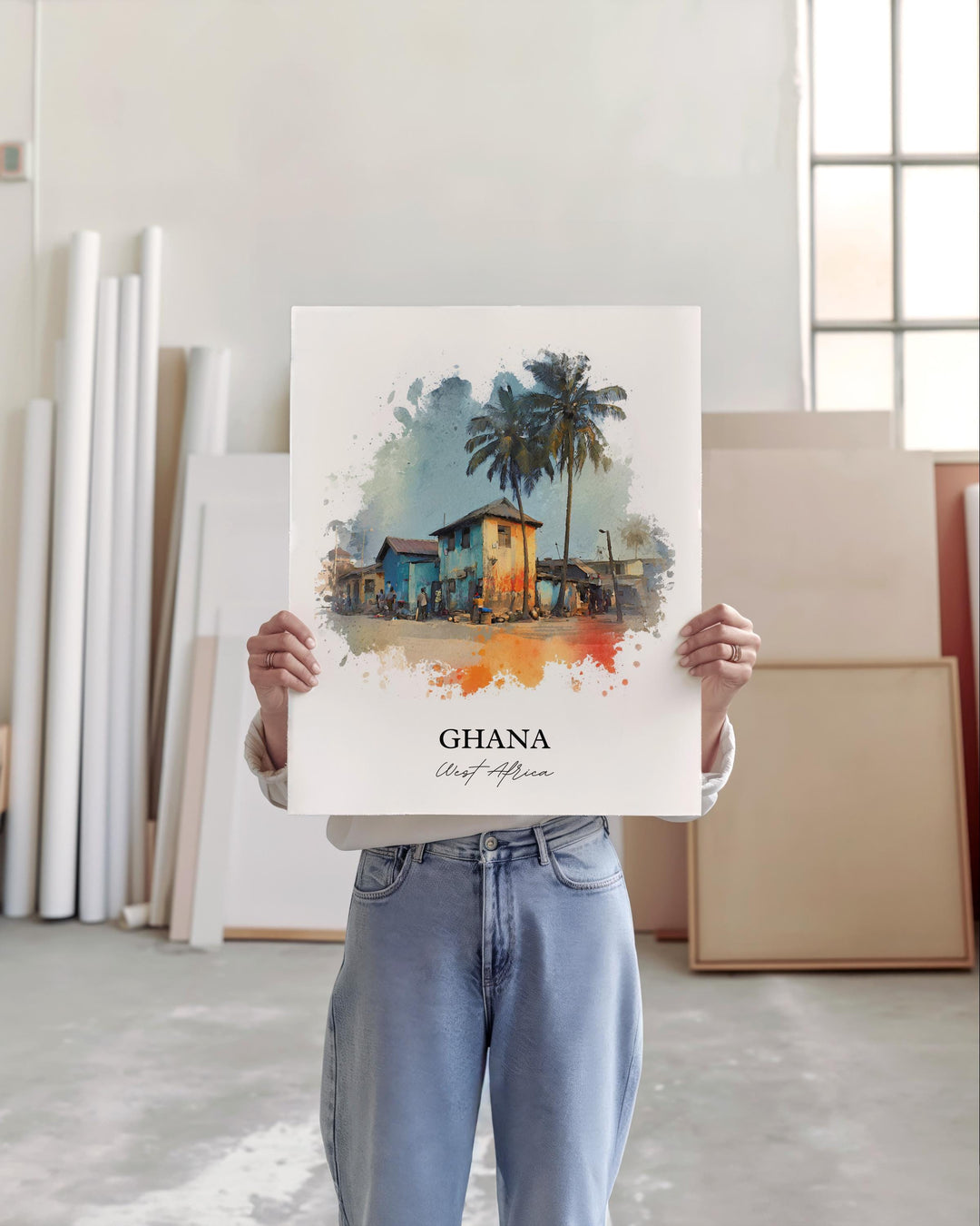 Ghana Wall Art, Ghana Print, Ghana Watercolor Art, Ghana Gift, Travel Print, Travel Poster, Housewarming Gift