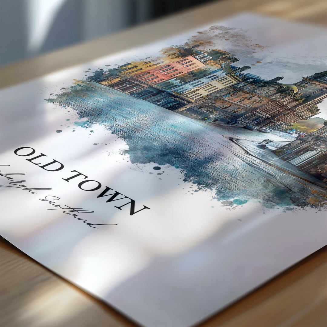 Edinburgh, Scotland – Watercolor Art Print of Old Town