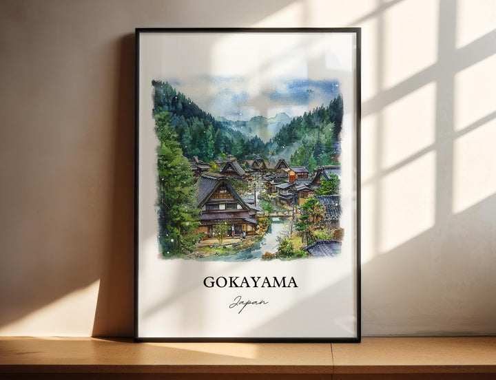 Gokayama Wall Art, Shogawa River Valley Print, Japan Watercolor Art, Gokayama Japan Gift, Travel Print, Travel Poster, Housewarming Gift