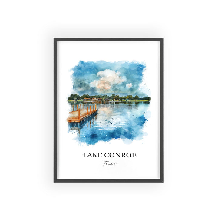Lake Conroe Wall Art, Montgomery County Print, Texas Watercolor Art, Lake Conroe TX Gift, Travel Print, Travel Poster, Housewarming Gift