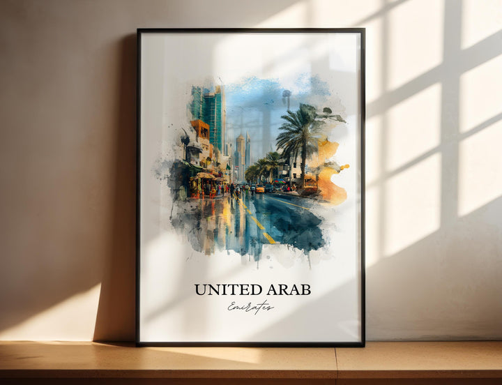 UAE Wall Art, United Arab Emirates Print, UAE Watercolor Art, UAE Travel Gift, Travel Print, Travel Poster, Housewarming Gift