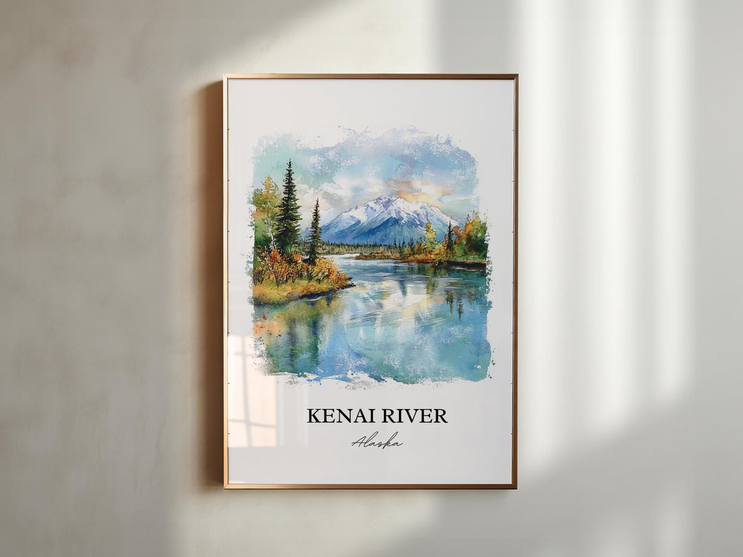 Kenai River Wall Art, Anchorage AK Print, Alaska Watercolor Art, Kenai River Alaska Gift, Travel Print, Travel Poster, Housewarming Gift