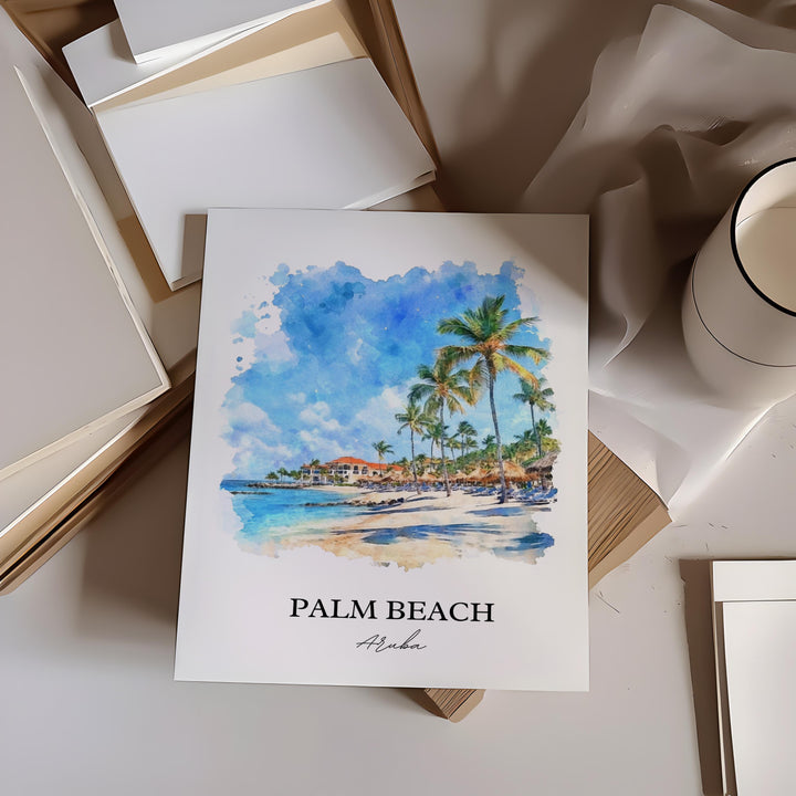 Palm Beach Aruba Art, Oranjestad Print, Aruba Watercolor Art, Palm Beach Aruba Gift, Travel Print, Travel Poster, Housewarming Gift
