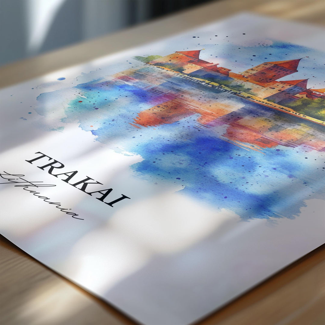 Trakai Lithuania Wall Art, Trakai Castle Print, Lithuania Watercolor Art, Trakai Gift, Travel Print, Travel Poster, Housewarming Gift