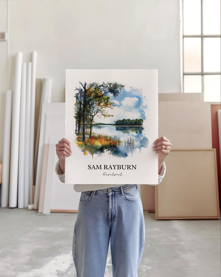 Sam Rayburn Reservoir Art, Deep East Texas Print, Texas Watercolor Art, Sam Rayburn TX Gift, Travel Print, Travel Poster, Housewarming Gift