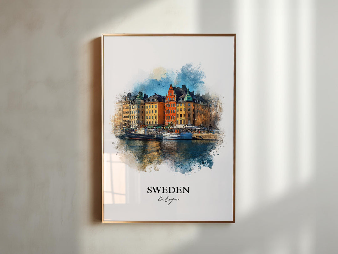 Sweden Wall Art, Sweden Print, Sweden Watercolor Art, Sweden Country Gift, Travel Print, Travel Poster, Housewarming Gift