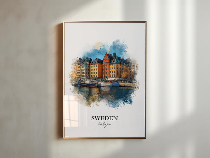 Sweden Wall Art, Sweden Print, Sweden Watercolor Art, Sweden Country Gift, Travel Print, Travel Poster, Housewarming Gift