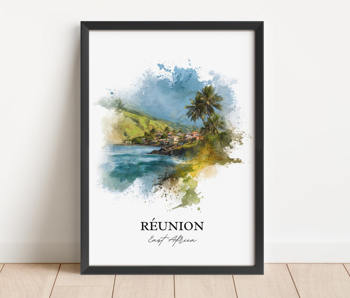 Réunion Wall Art, Réunion Print, East Africa Watercolor Art, Réunion Africa Gift, Travel Print, Travel Poster, Housewarming Gift
