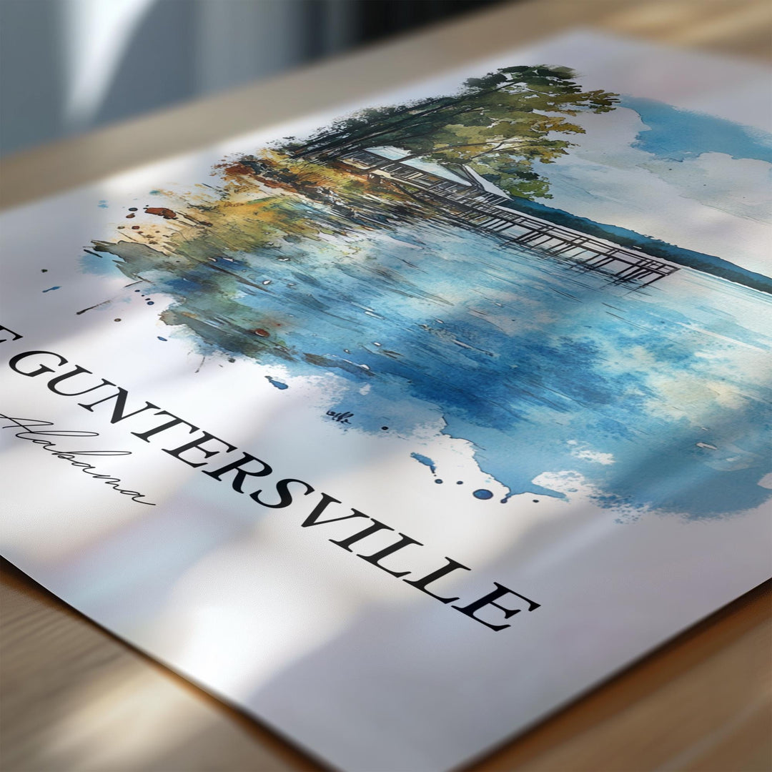 Lake Guntersville Wall Art, Bridgeport AL Print, Alabama Watercolor, Lake Guntersville Gift, Travel Print, Travel Poster, Housewarming Gift