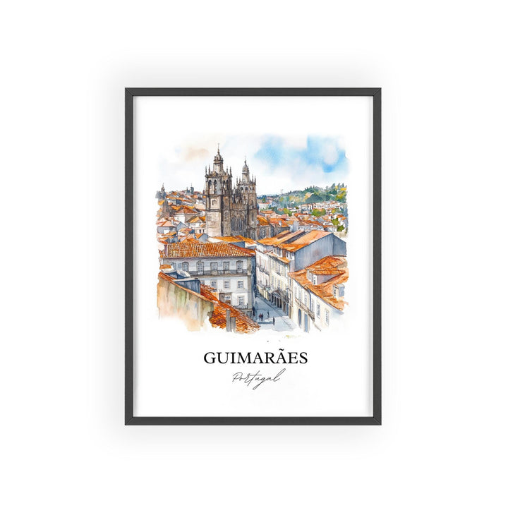 Guimaraes Wall Art, Braga Print, Portugal Watercolor Art, Guimaraes Gift, Travel Print, Travel Poster, Housewarming Gift