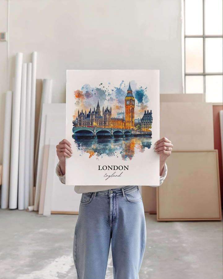 London Wall Art, Big Ben Print, England Watercolor Art, London UK Gift, Travel Print, Travel Poster, Housewarming Gift