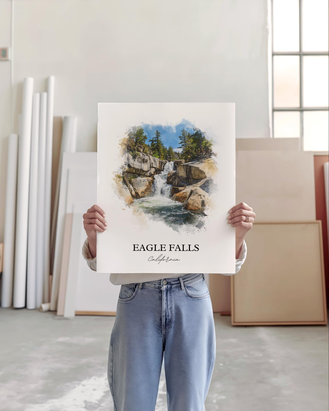Eagle Falls Wall Art, South Lake Tahoe Print, Lake Tahoe Watercolor Art, Eagle Falls CA Gift, Travel Print, Travel Poster, Housewarming Gift