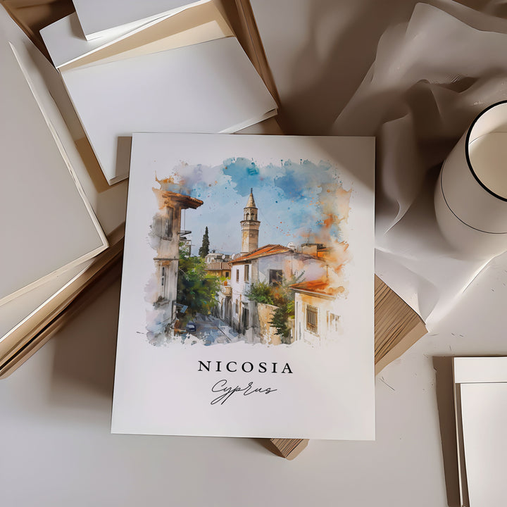 Nicosia watercolor travel art - Cyprus, Nicosia print, Wedding gift, Birthday present, Custom Text, Perfect Gift