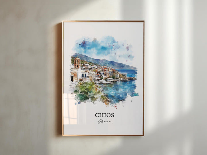 Chios Greece Wall Art, Chios Greece Print, Greece Watercolor Art, Chios Greece Gift, Travel Print, Travel Poster, Housewarming Gift