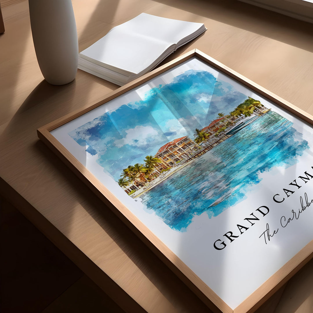 Grand Cayman Art, Cayman Islands Print, Cayman Islands Watercolor, Georgetown Cayman Gift,