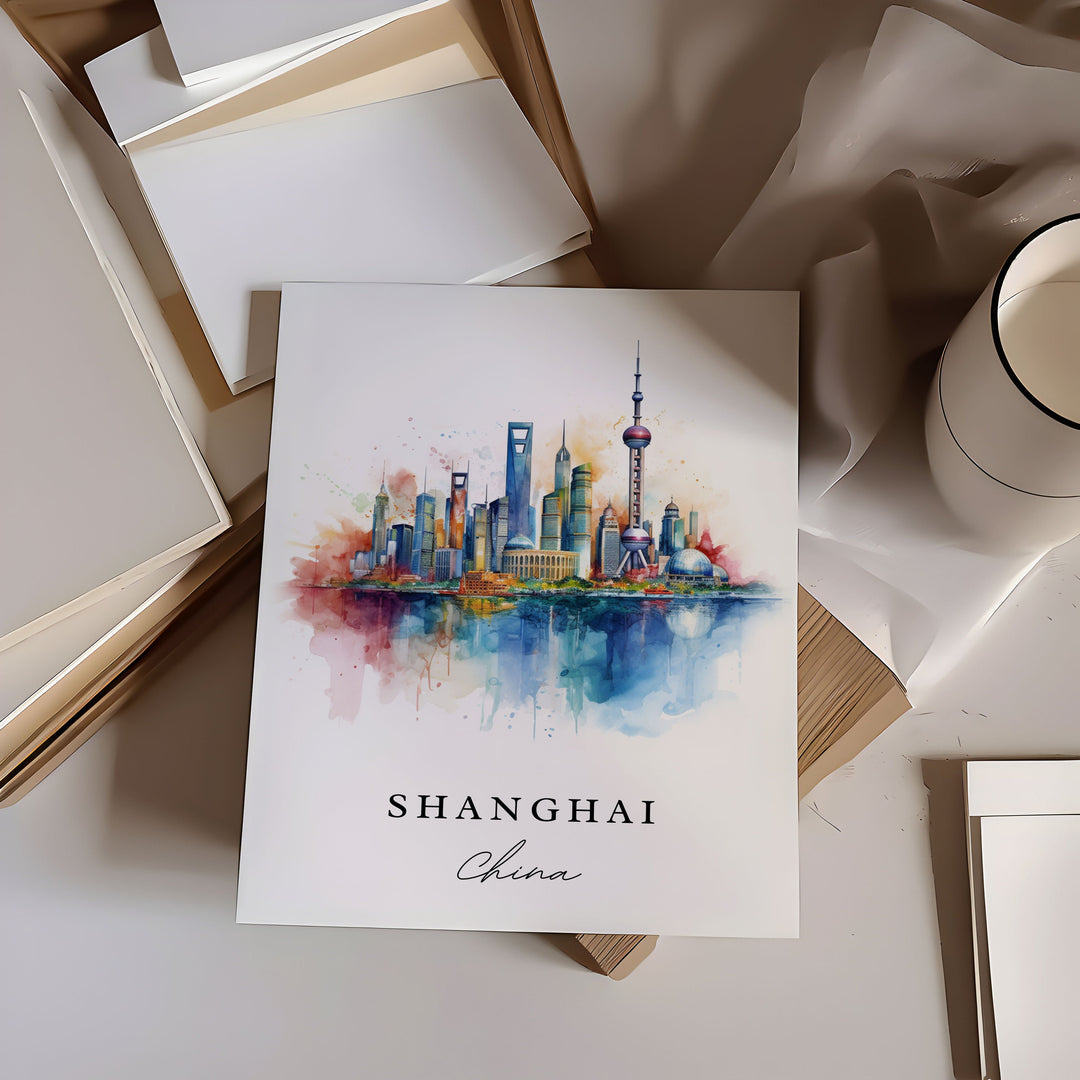 Shanghai wall art - China, Shanghai poster, Shanghai Wedding gift, Shanghai Skyline Birthday present, Custom Text, Personalised Gift