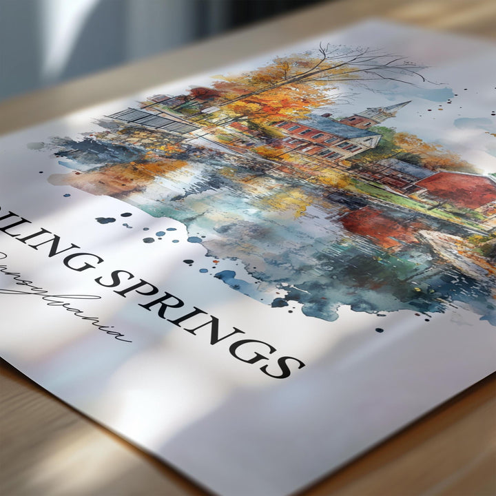 Boiling Springs PA Wall Art, Cumberland County Print, PA Watercolor, Boiling Springs Gift, Travel Print, Travel Poster, Housewarming Gift