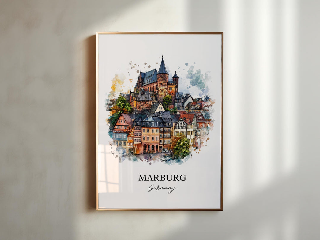 Marburg Germany Wall Art, Frankfurt Print, Germany Watercolor Art, Marburg Gift, Travel Print, Travel Poster, Housewarming Gift